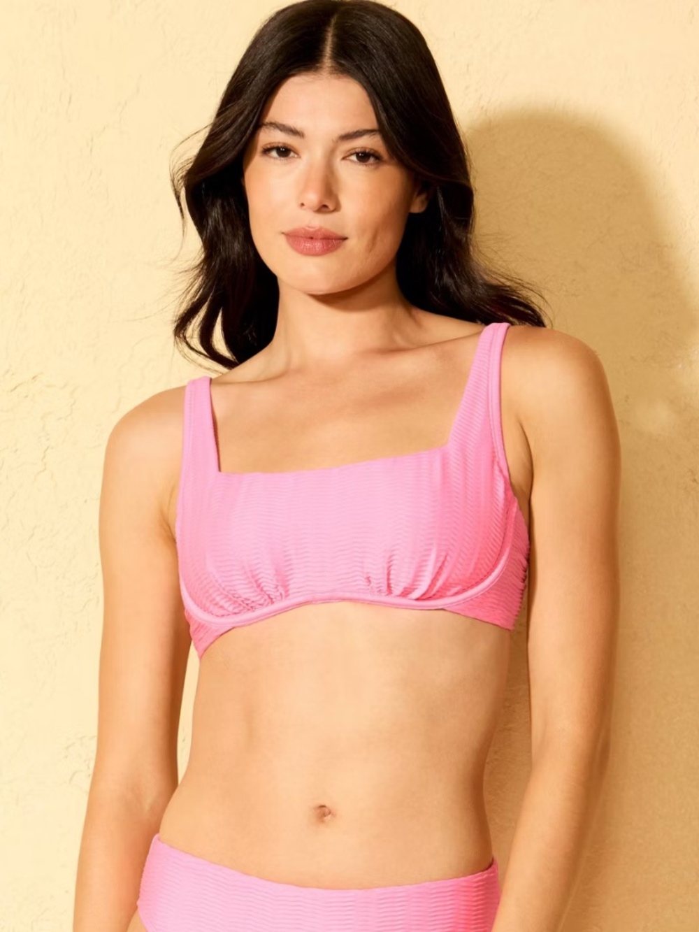 NWT Shade & Shore Womens Chevron Jacquard Textured Underwire Bikini Top pink 34C
